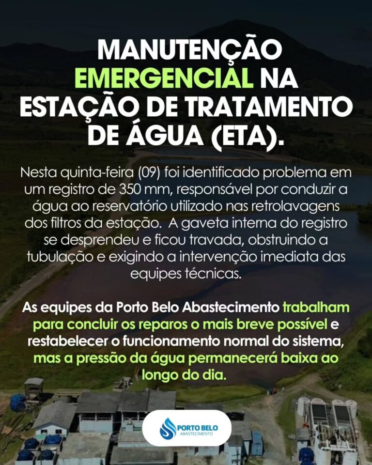 COMUNICADO – BAIXA PRESSÃO DE ÁGUA NESTA QUINTA-FEIRA!